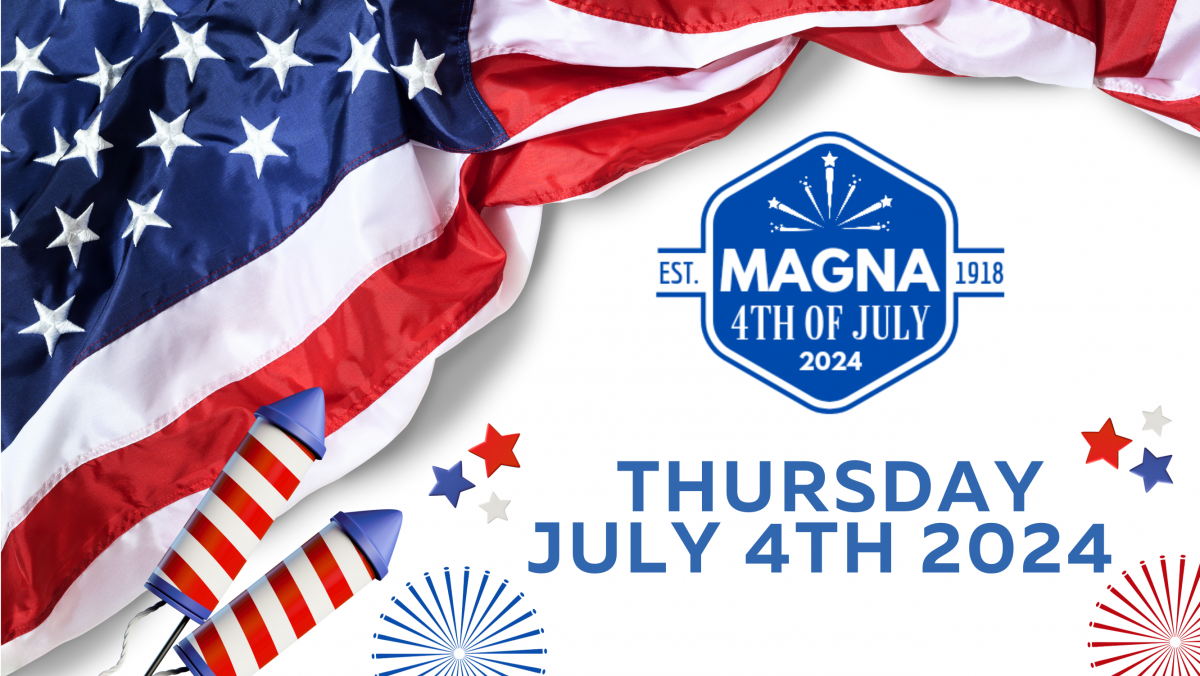 An American Flag graphic surrounds the logo for Magna 4th of July, above the words "Thursday July 4th 2024"